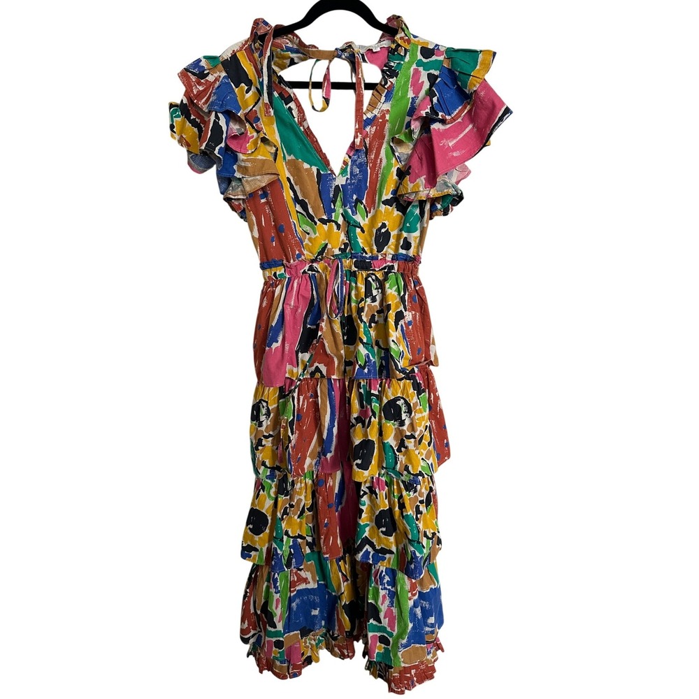 Love the Label Penelope Ruffle Tiered Maxi Dress Abstract Multi Color Small - Picture 2 of 12